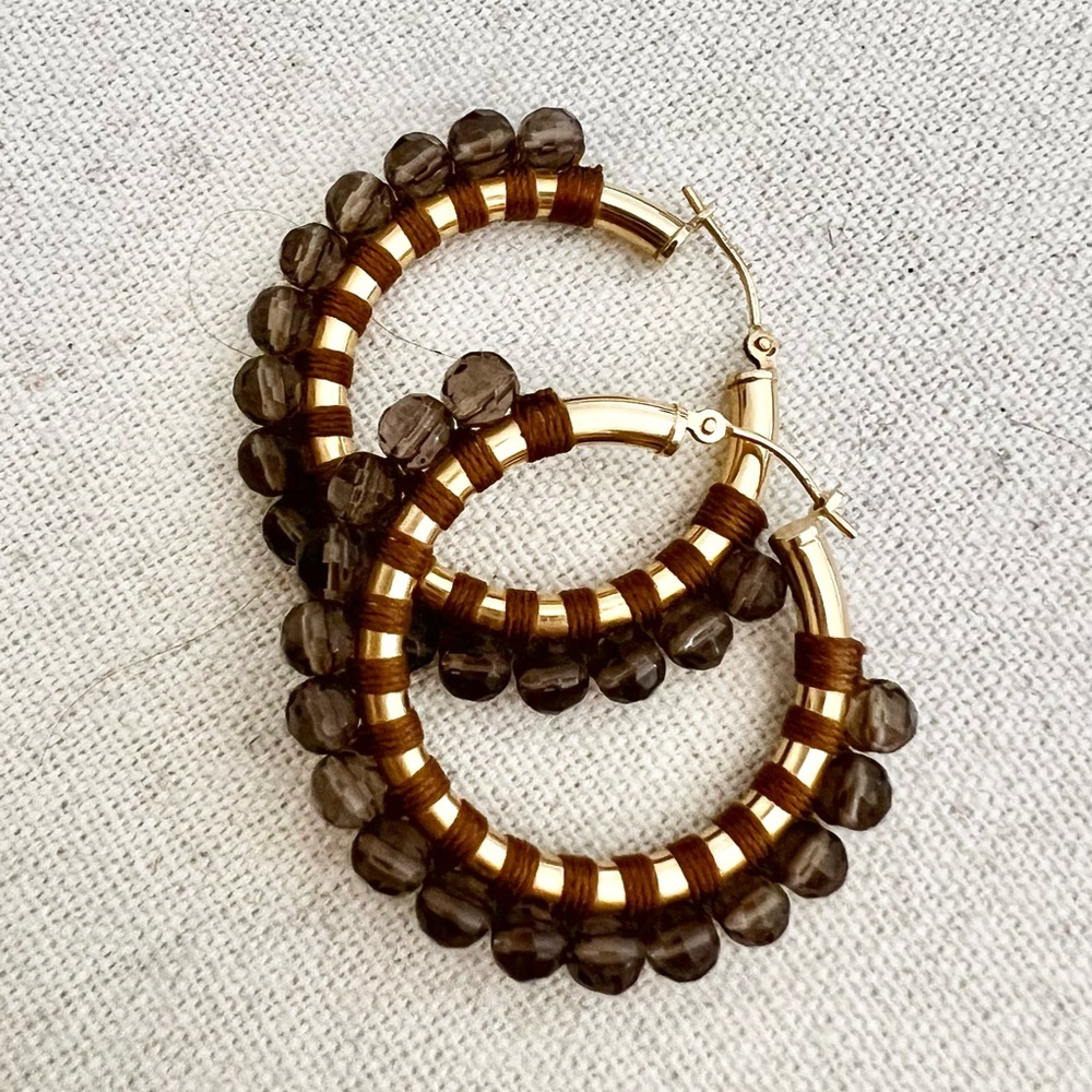 Simon Alcantara jewelry designer Gold 14 k with smokey quarts /tiger’s eye